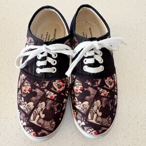 Bradford Exchange Mickey Mouse Lace Sneakers Womens 7.5 Disney Black‎ Off White